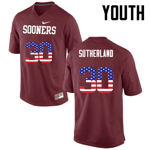 Youth Oklahoma Sooners #30 Calum Sutherland College Football USA Flag Fashion Jerseys-Crimson - Click Image to Close